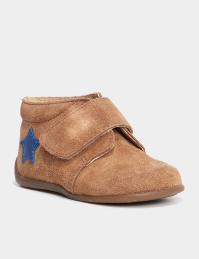 Bottillons à scratchs en cuir camel bébé garçon