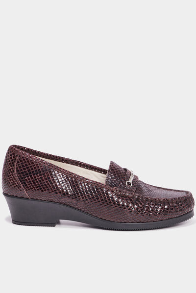 Mocassins en cuir compensés pied large bordeaux femme