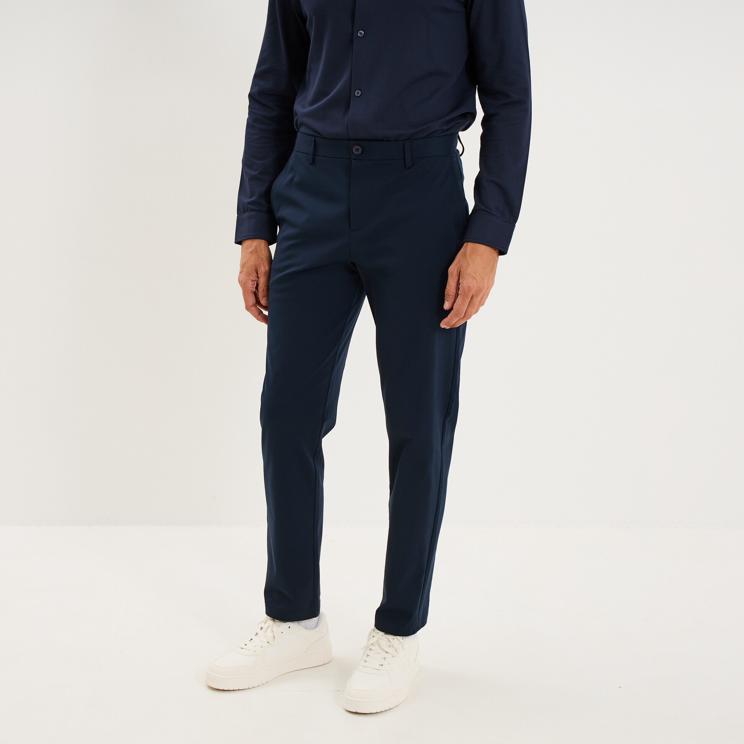 Pantalon chino slim sans repassage bleu marine homme LH