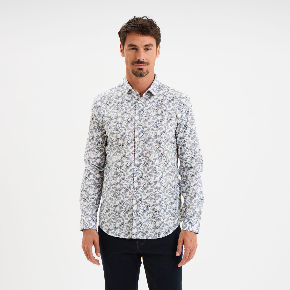 Chemise ajustée col français ecru homme