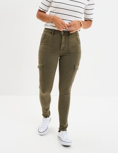 Pantalon cargo skinny 7/8ème Liberto vert kaki femme