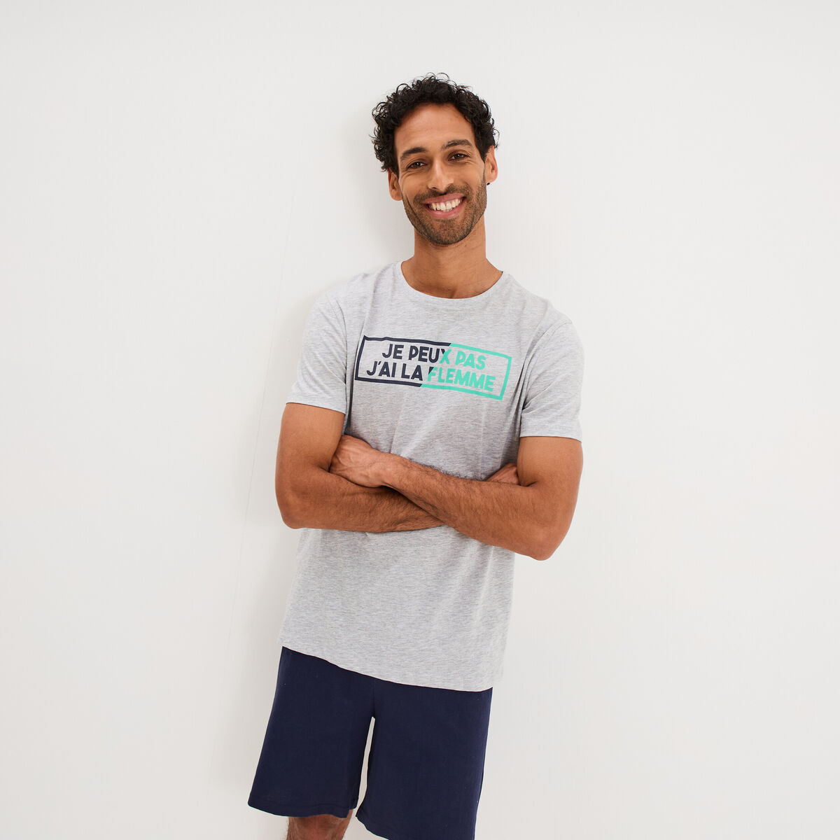 Ensemble pyjama short et t-shirt gris clair homme