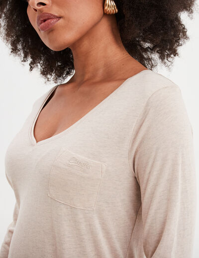 T-shirt manches longues 1 poche Creeks beige femme