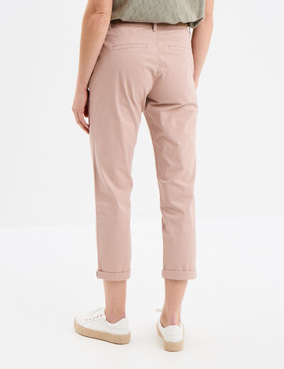 Pantalon chino 7/8ème ceinture tressée rose poudrée femme