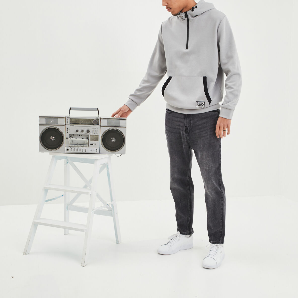 Sweat à capuche hoodie Liberto gris clair homme