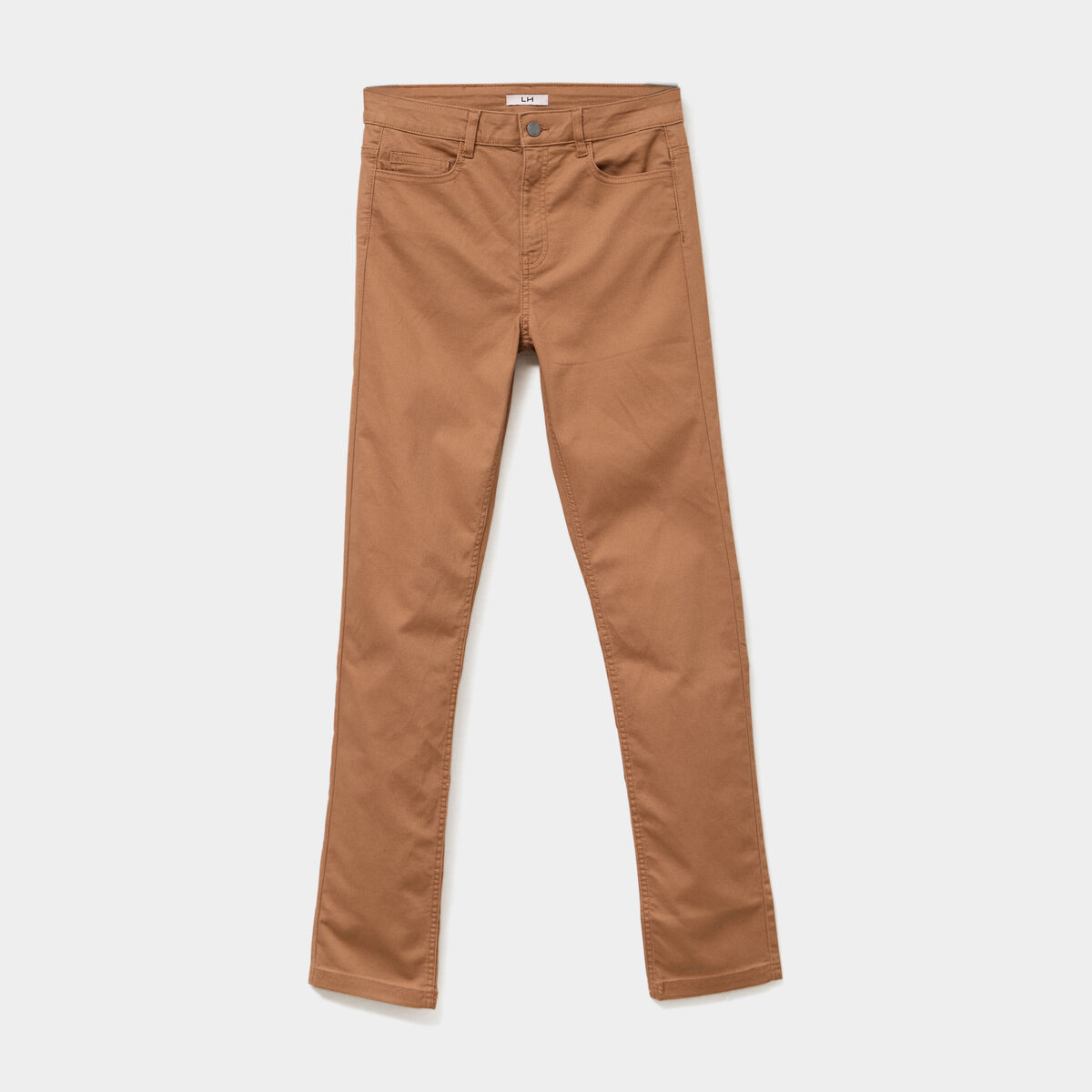 Pantalon slim en coton elasthanne marron clair femme
