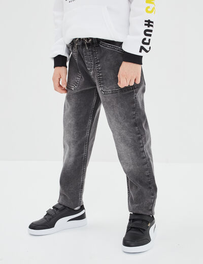 Jean stretch jogger taille élastiquée denim gris garçon