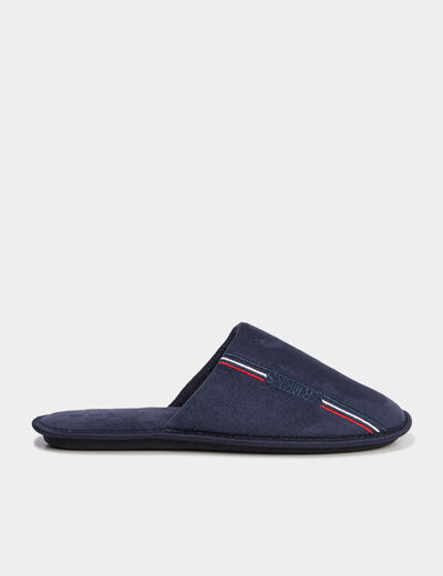 Chaussons mules effet velours bleu marine homme