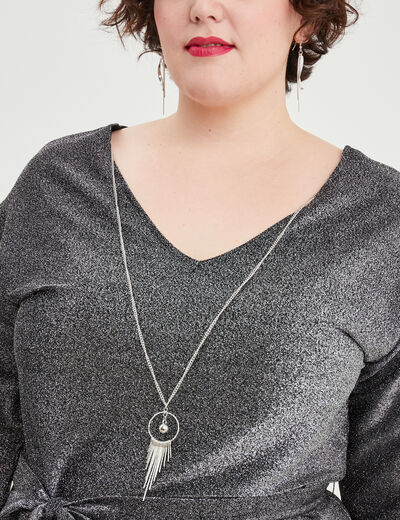 Robe bijou manches 3/4 chauves-souris gris argent femme grande taille