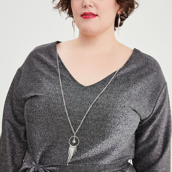 Robe bijou manches 3/4 chauves-souris gris argent femme grande taille