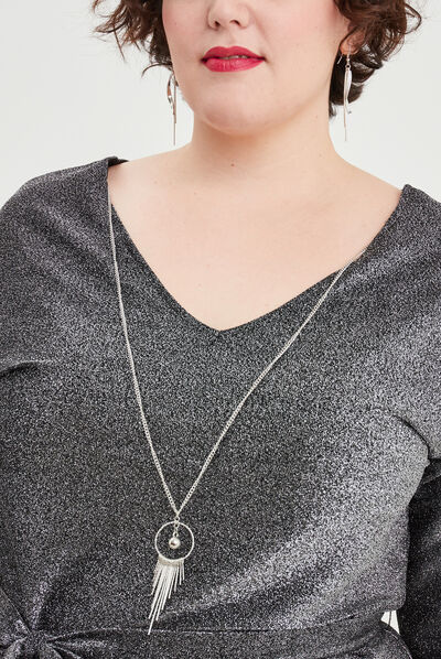Robe bijou manches 3/4 chauves-souris gris argent femme grande taille