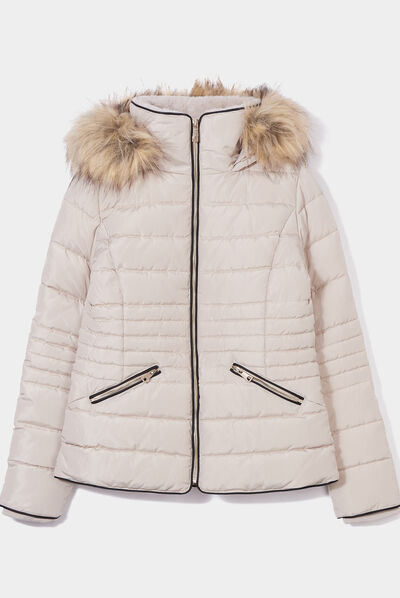 Doudoune courte cintrée à capuche beige femme