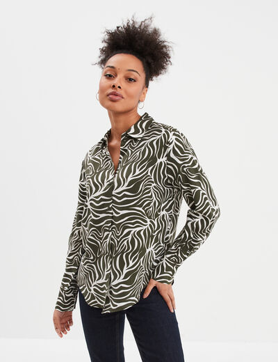 Chemise manches longues vert kaki femme