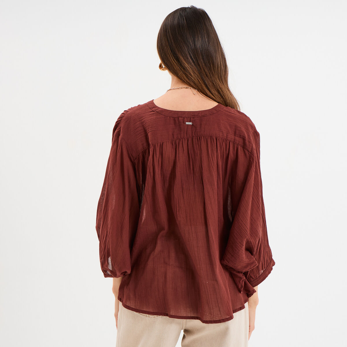 Blouse oversize manches chauves-souris marron femme