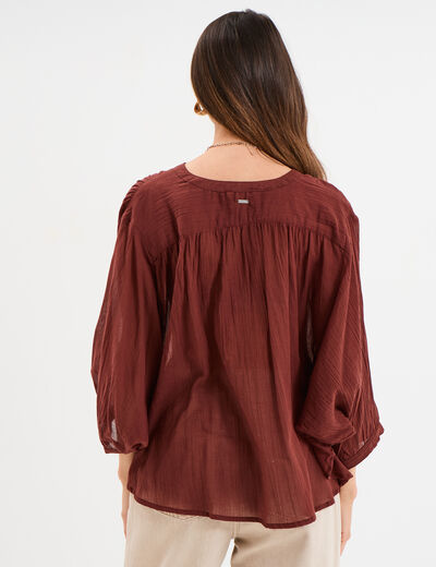 Blouse oversize manches chauves-souris marron femme
