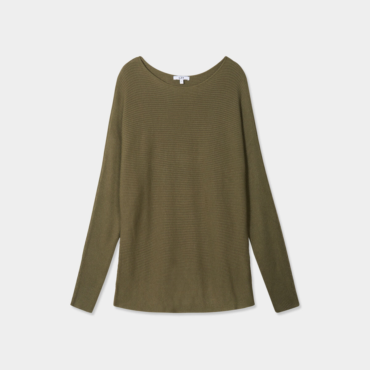 Pull col bateau manches longues vert kaki femme