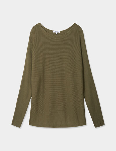 Pull col bateau manches longues vert kaki femme