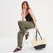 Pantalon fluide taille élastiquée vert kaki femme