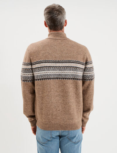 Pull camionneur jacquard manches longues taupe homme