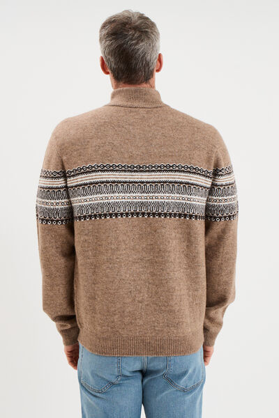 Pull camionneur jacquard manches longues taupe homme