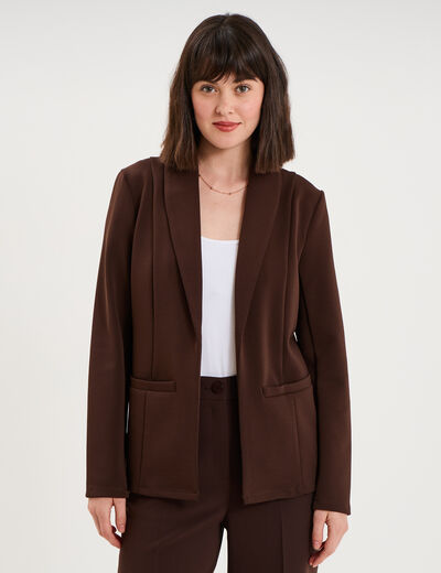 Blazer col tailleur manches longues marron fonc&eacute; femme
