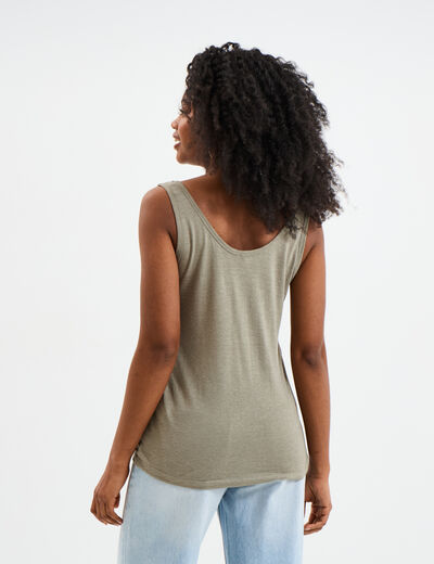 Débardeur col rond lin mélangé vert kaki femme