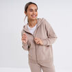 Sweat zippé à capuche molleton beige femme