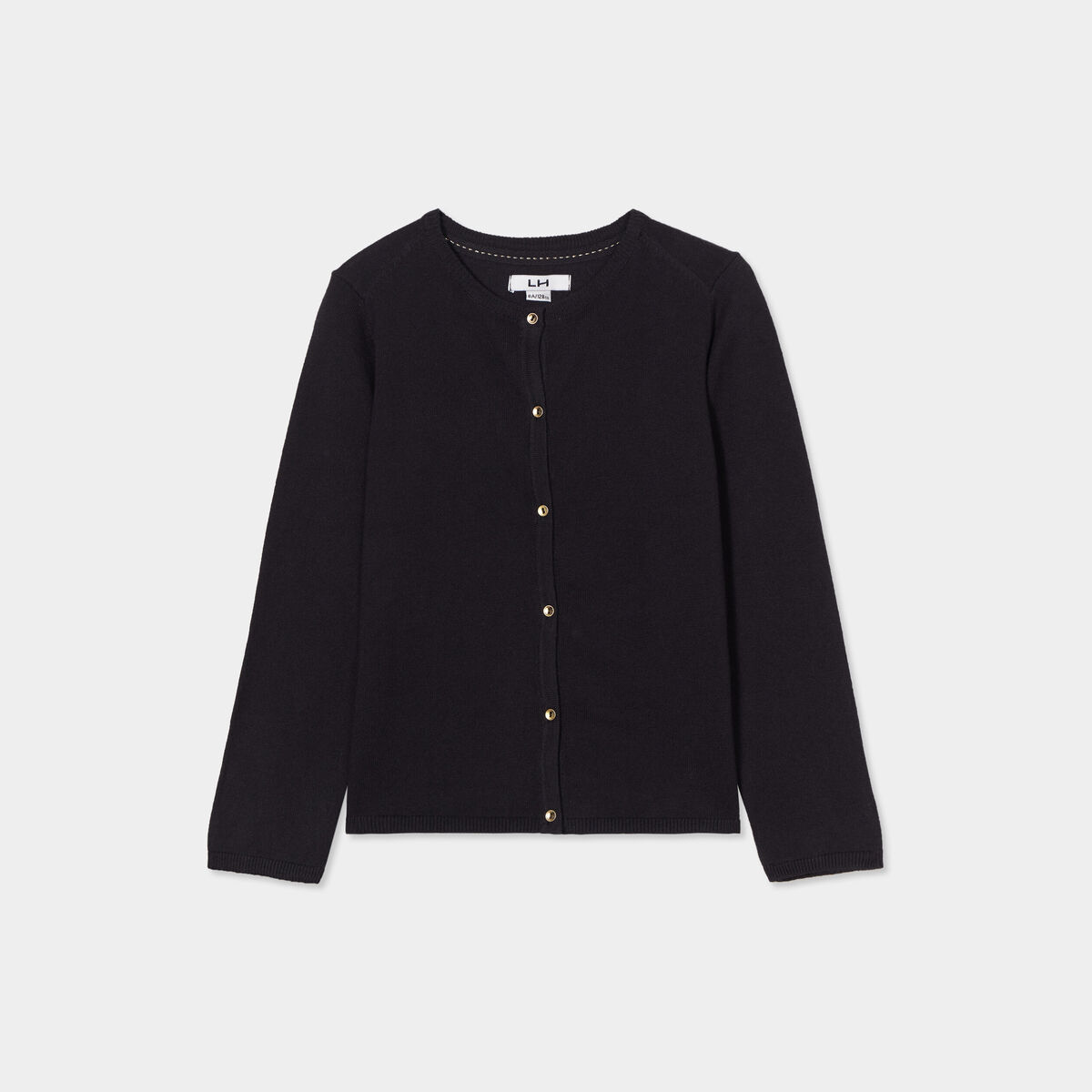 Gilet boutonn&eacute; coton m&eacute;lang&eacute; noir fille