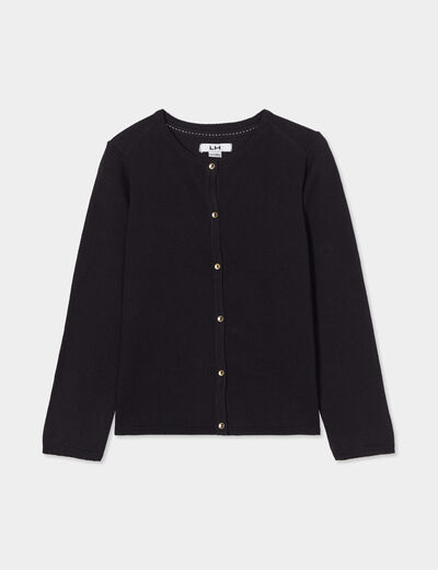 Gilet boutonn&eacute; coton m&eacute;lang&eacute; noir fille