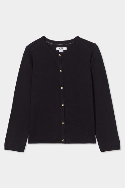 Gilet boutonn&eacute; coton m&eacute;lang&eacute; noir fille