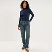 T-shirt ajust&eacute; col montant bleu marine femme