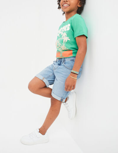 Bermuda jean straight taille élastique denim triple stone garçon