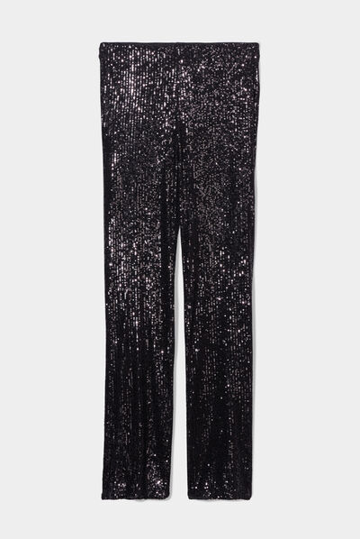 Pantalon bootcut à sequins noir femme