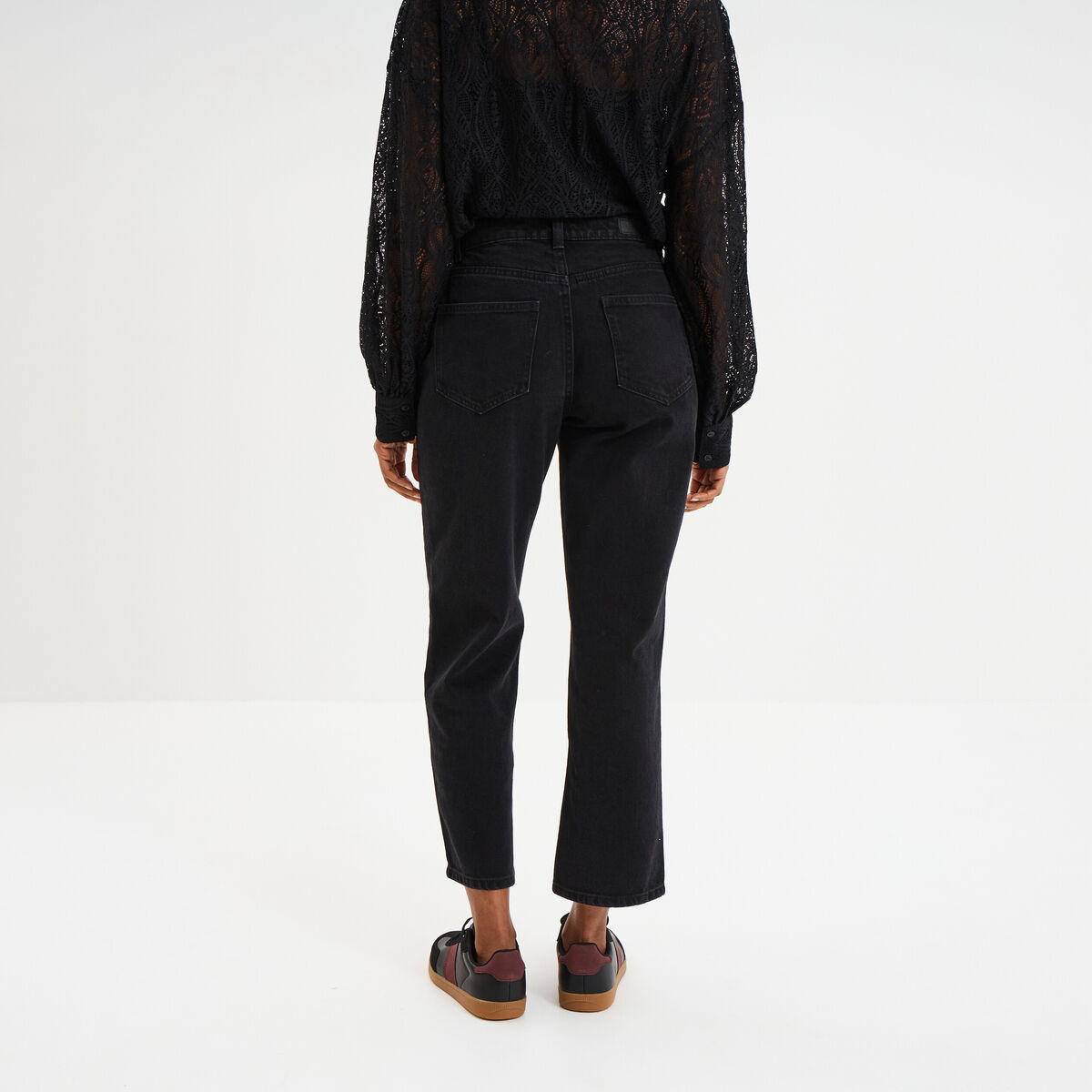 Jeans droit 7/8ème coton denim noir femme