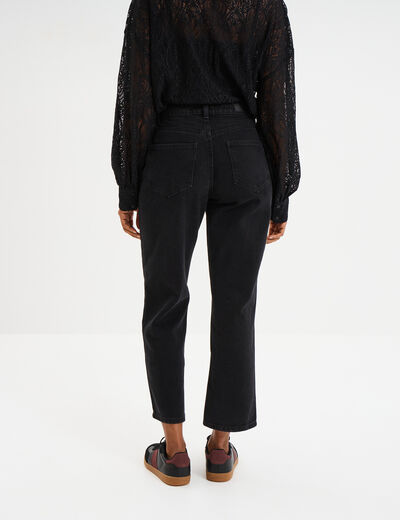 Jeans droit 7/8ème coton denim noir femme