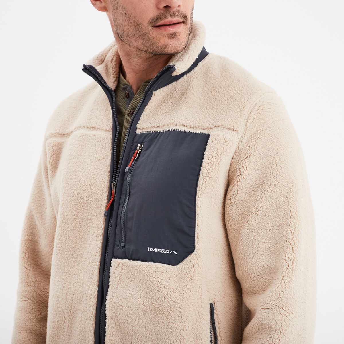 Veste effet sherpa zipp&eacute;e 3 poches beige homme