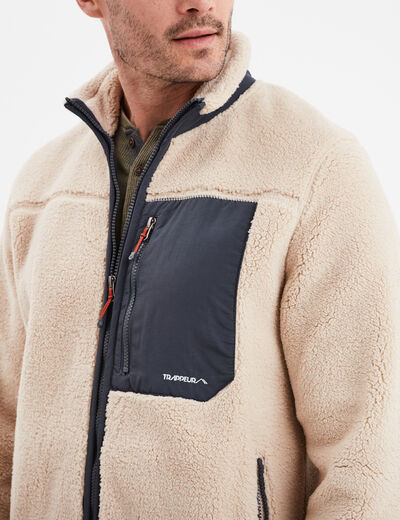Veste effet sherpa zipp&eacute;e 3 poches beige homme