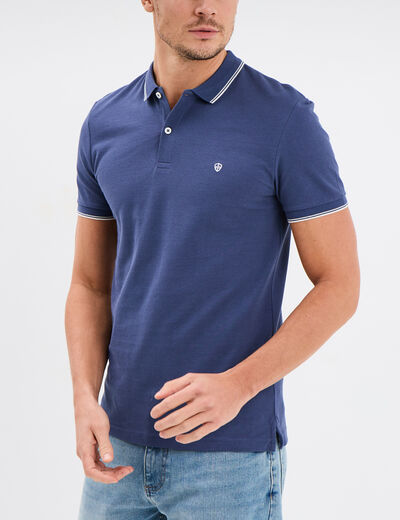 Polo manches courtes bords contrastés bleu foncé homme