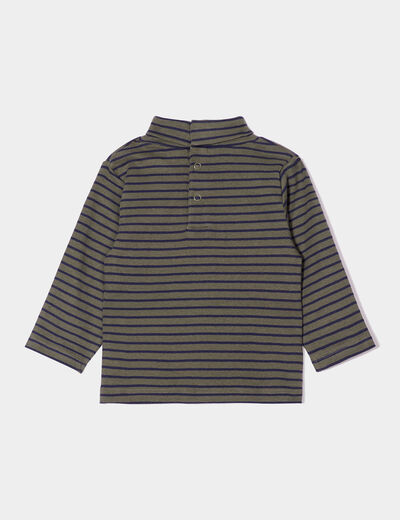 Sous-pull col roulé boutonné coton vert kaki bébé garçon