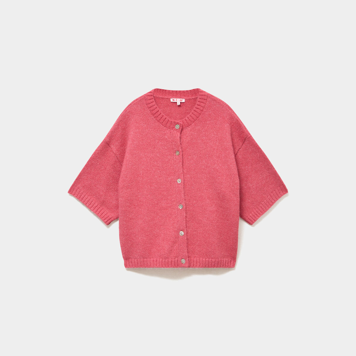 Gilet boutonn&eacute; manches courtes col rond rose cerise femme