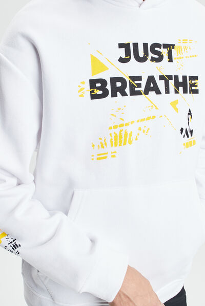 Sweat à capuche hoodie poche ventrale blanc homme