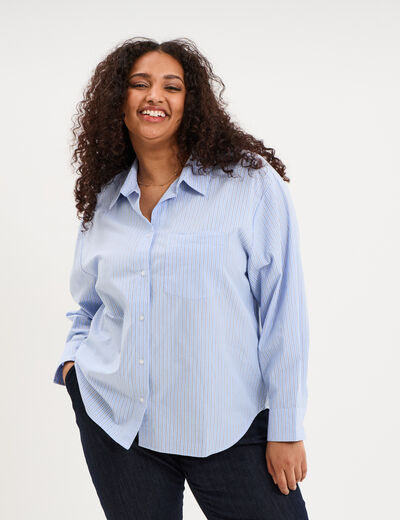 Chemise oversize manches longues coton bleu ciel femme grande taille