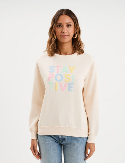 Sweat col rond manches longues beige femme