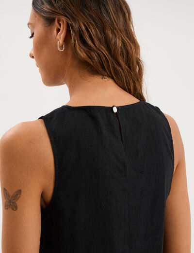 Blouse sans manches lin m&eacute;lang&eacute; noir femme