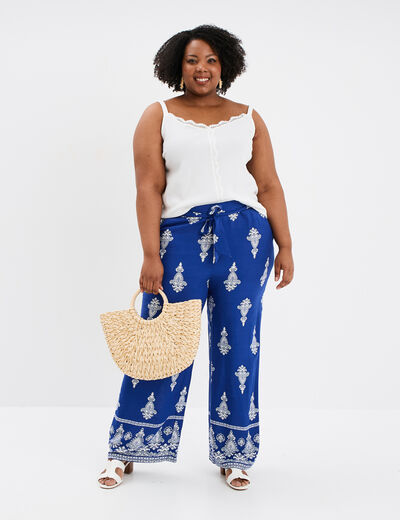 Pantalon large fluide taille noeud bleu electrique femme grande taille