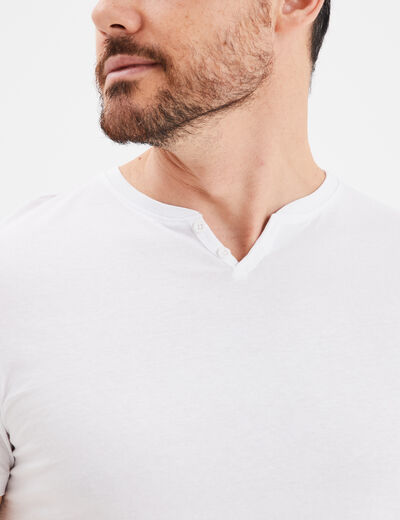 T-shirt manches courtes col tunisien blanc homme