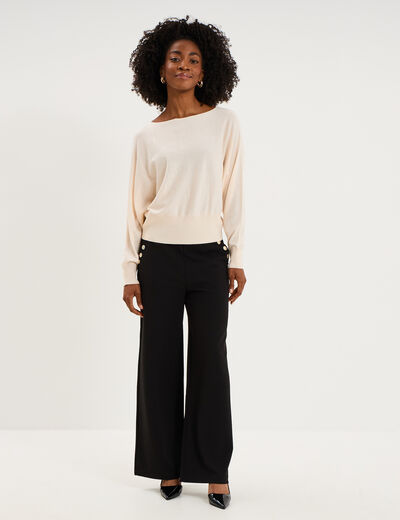 Pull encolure bateau manches longues beige femme