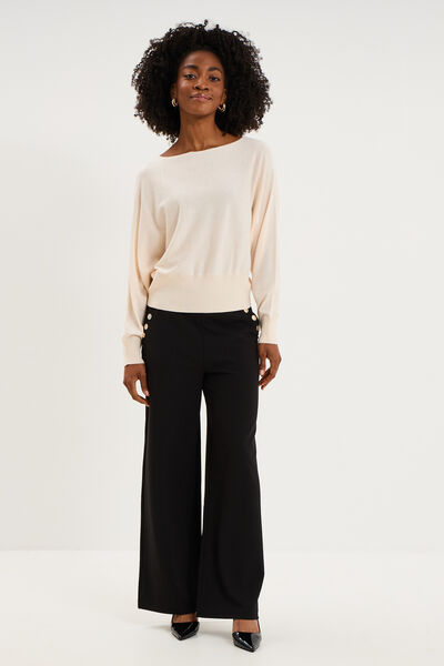 Pull encolure bateau manches longues beige femme