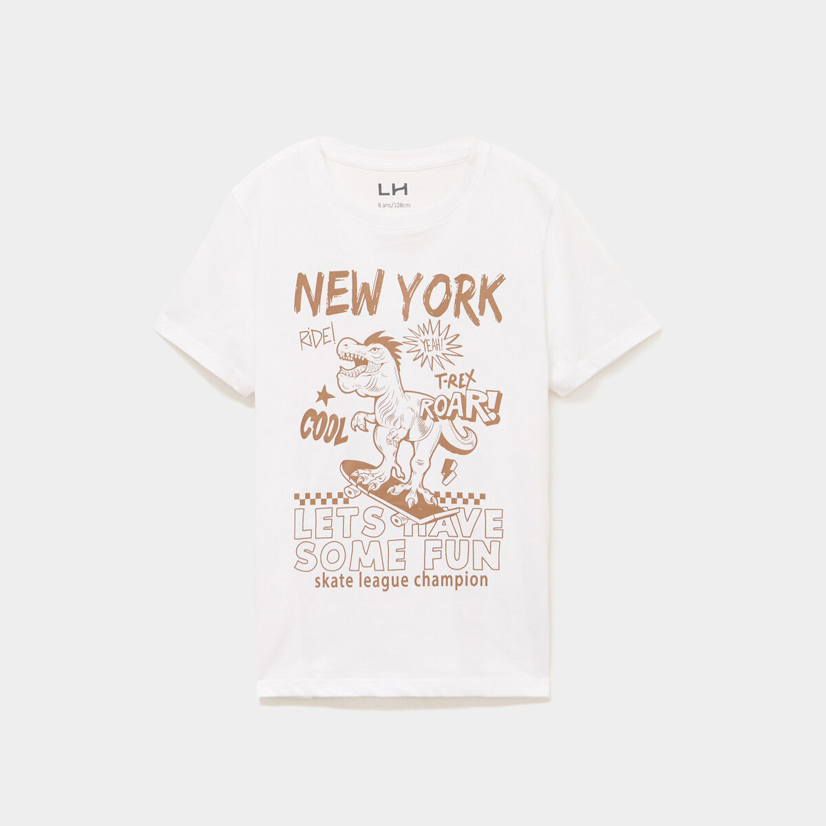 T-shirt col rond manches courtes coton blanc gar&ccedil;on