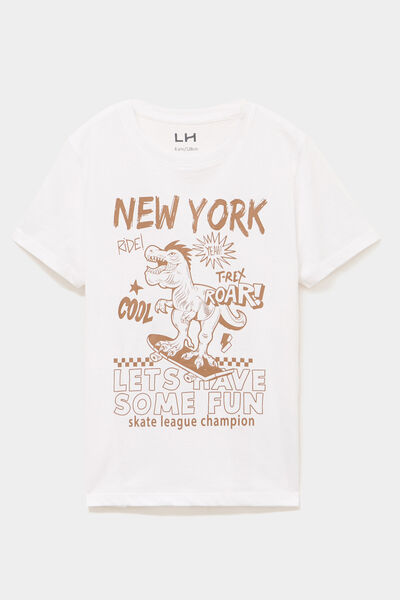 T-shirt col rond manches courtes coton blanc gar&ccedil;on